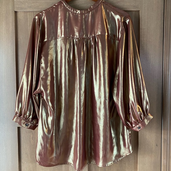 NWT By Anthropologie Bronze Metallic Foil Peasant Blouse - Picture 5 of 12